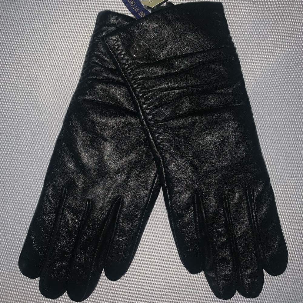 Adrienne Vittadini Womens Black Leather Gloves Size S